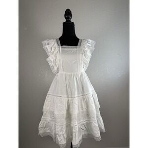 Francesca's Blue Rain Dress Ruffle White Lace Sleeves Boho XXS New With Tag